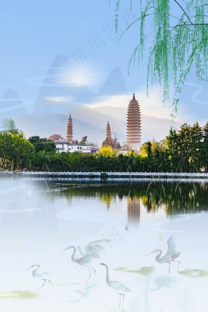 简约云南洱海古塔毕业旅行背景