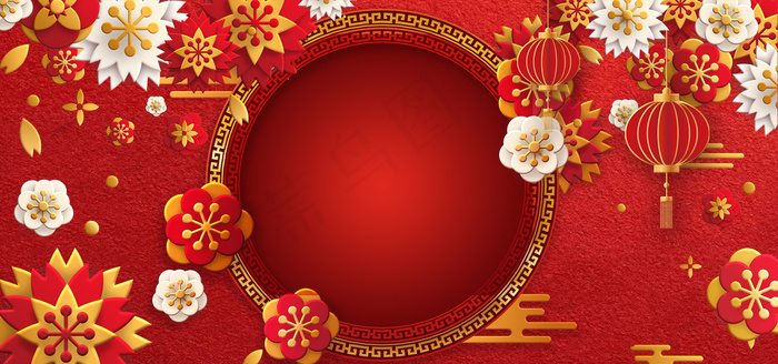 中式新年红色浮雕创意背景