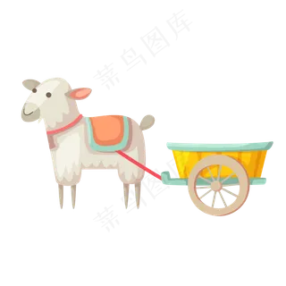 卡通白色小羊拉车