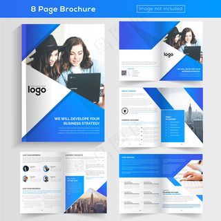 8页蓝色商业宣传册。