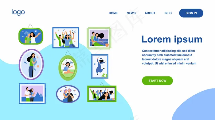 卡通家庭相框孤立平面矢量插图eps,ai矢量模版下载