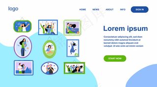 卡通家庭相框孤立平面矢量插图