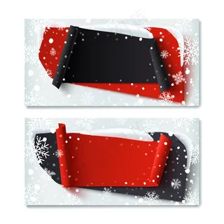 两个，空白，黑色星期五，冬季礼品券模板，带有抽象横幅banner，雪花。