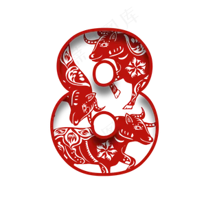 中国风红色剪纸牛年数字8