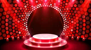 在蓝色背景下为颁奖典礼展示灯光舞台讲台场景