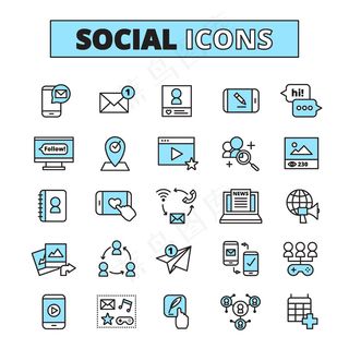 为internet社区电子邮件通信和组网络共享设置社交媒体行图标