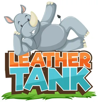 与皮革坦克字体横幅banner孤立的犀牛卡通人物