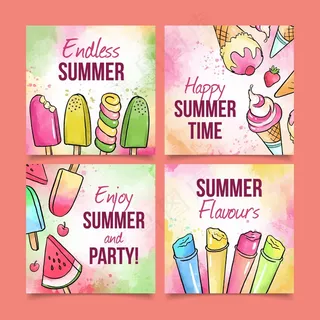 水彩画夏季卡片集