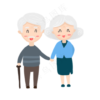 七夕约会的老夫妻手绘