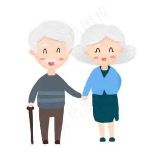 七夕约会的老夫妻手绘