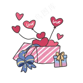 礼盒装的粉色爱心气球卡通七夕情