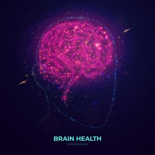 由霓虹灯粒子制成的发光人脑。