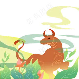 国潮风山水牛年