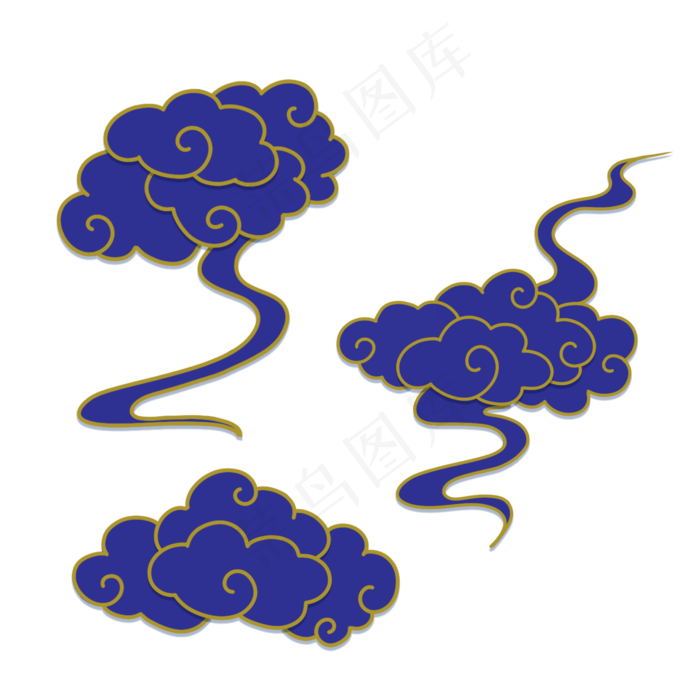 传统金边蓝色剪纸风祥云