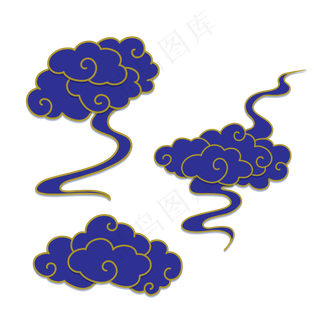 传统金边蓝色剪纸风祥云