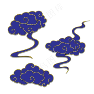 传统金边蓝色剪纸风祥云