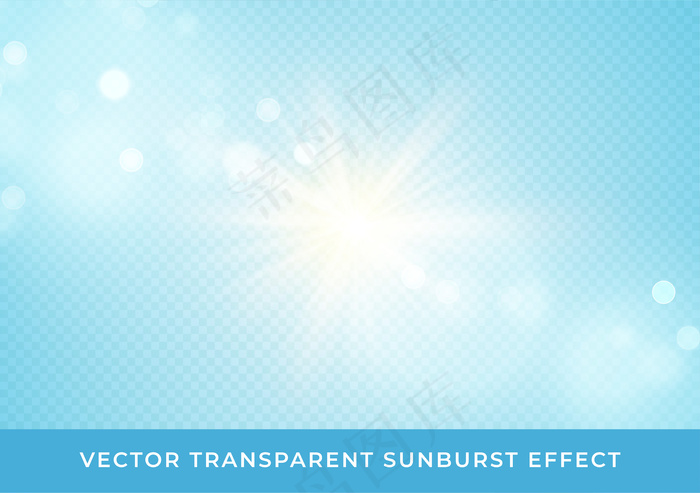 阳光模糊了浅蓝色背景上隔离的波基透明效果
