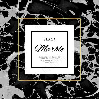 黑色大理石背景上的金色框架横幅banner。奢华风格矢量设计。