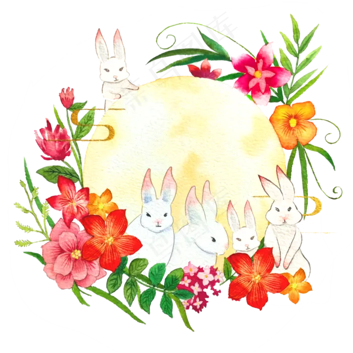 中秋八月十五玉兔成群吉祥团圆富(3500X3500(DPI:300))psd模版下载
