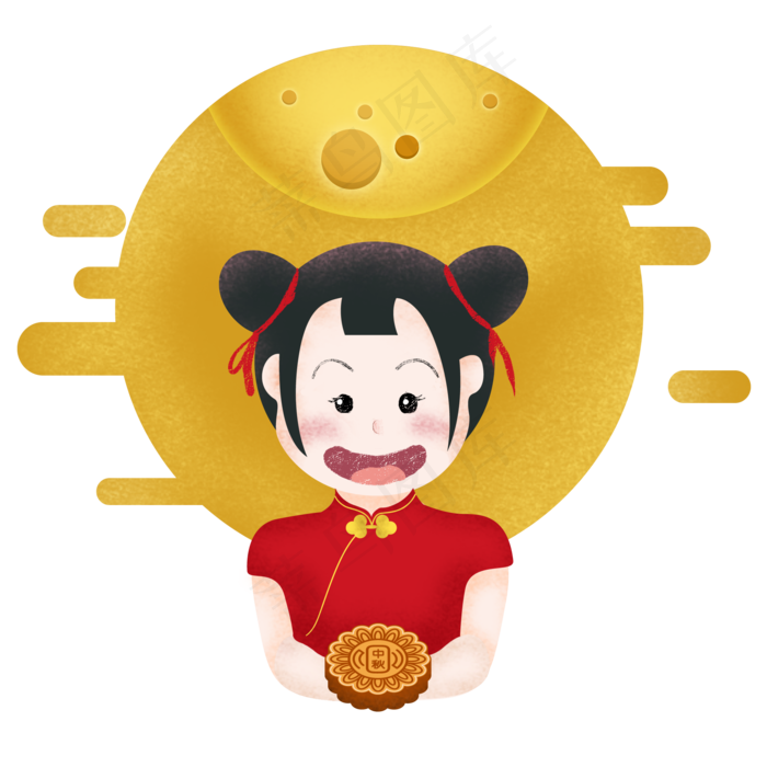 中秋节赏月月饼圆月云纹清新手绘(2000X2000(DPI:300))psd模版下载