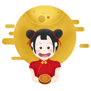 中秋节赏月月饼圆月云纹清新手绘