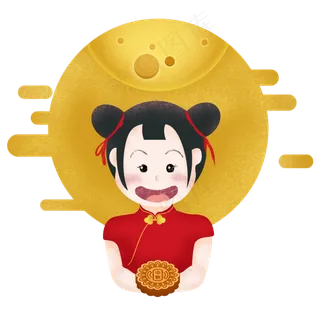 中秋节赏月月饼圆月云纹清新手绘