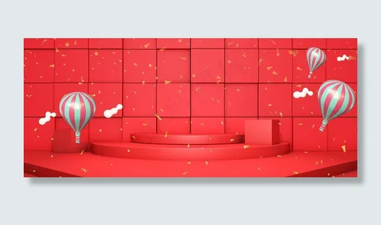 简约扁平大气红色服饰展台