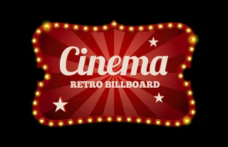 黑色霓虹灯环绕的复古风格电影院标志或广告牌