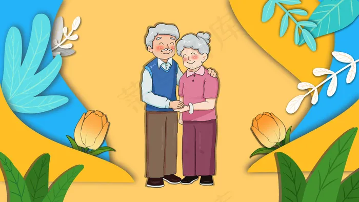 社会民生黄色卡通养老关爱老人(2880*1620px 300 dpi )psd模版下载