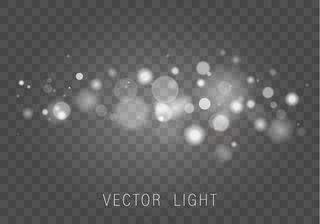 光抽象发光的(bokeh)散景光效果隔离在透明背景上。喜庆的紫色和金色发光背景。概念。模糊的灯光框。