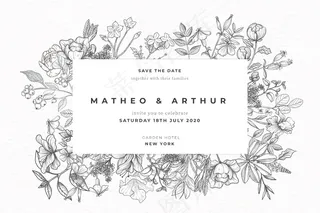 写实手绘鲜花婚礼请柬