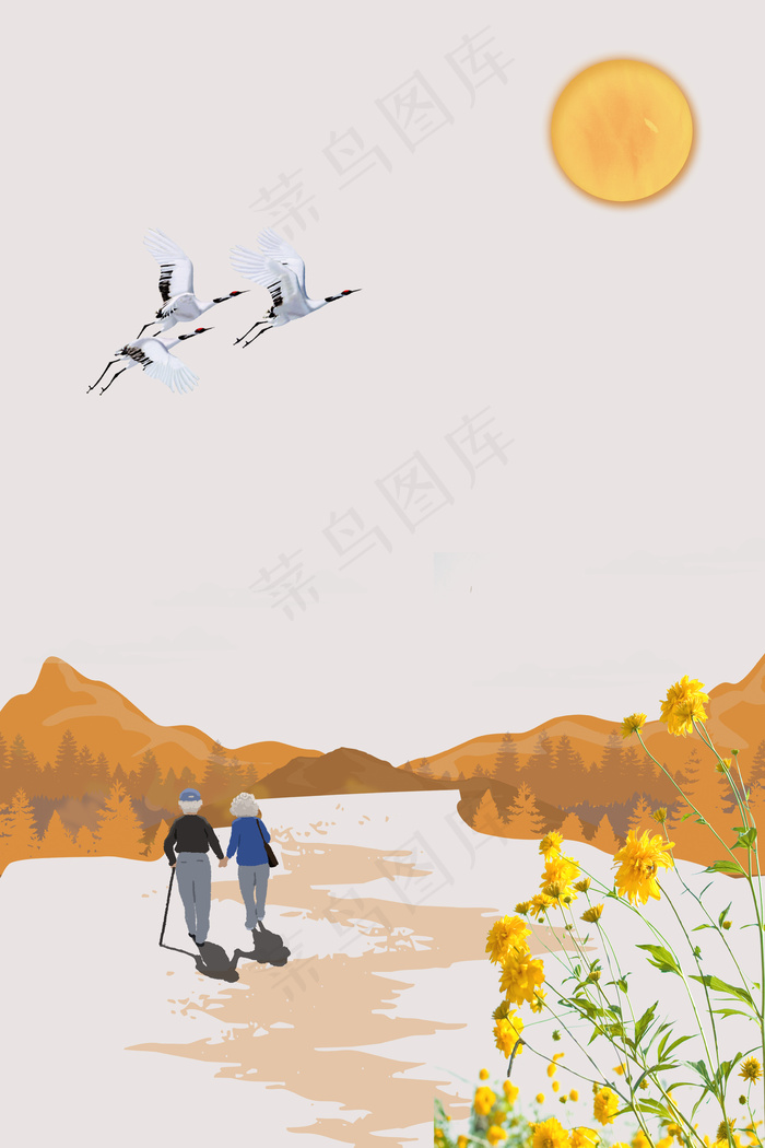 重阳节白鹤老人海报