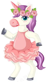 可爱的紫色独角兽戴着花冠站在白色背景上