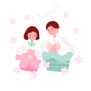 白色情人节穿翅膀男女抱爱心