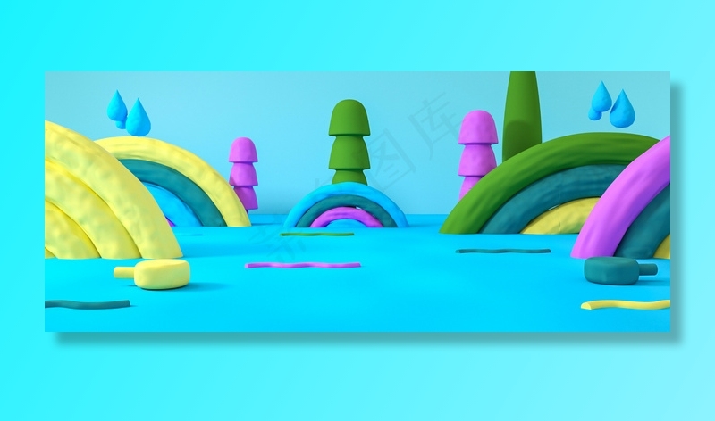 C4D创意橡皮泥儿童节场景(1920*800px 	       )