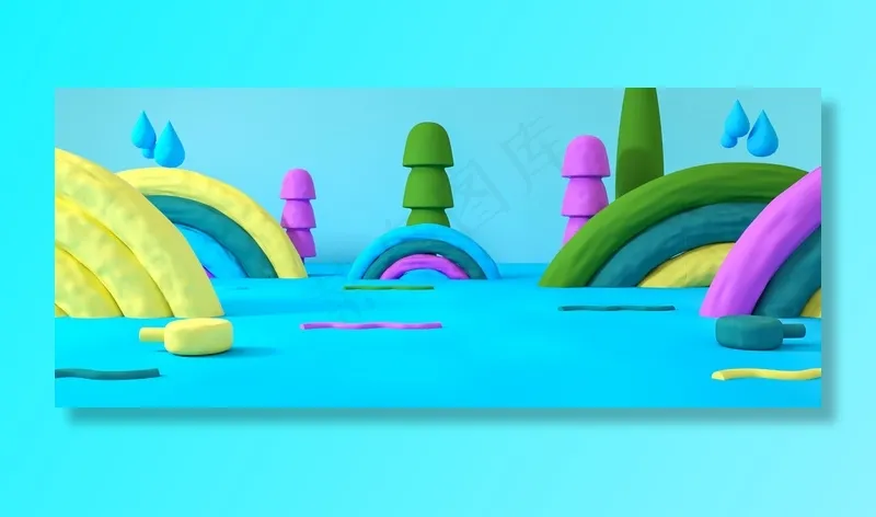 C4D创意橡皮泥儿童节场景(1920*800px 	       )