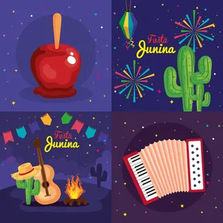 junina节日套装卡，巴西六月节日装饰插图