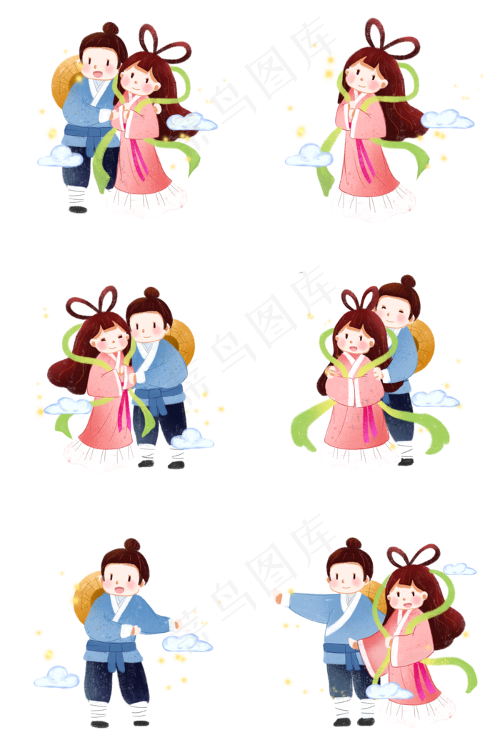 七夕情人节牛郎织女卡通(2000X3020(DPI:300))psd模版下载