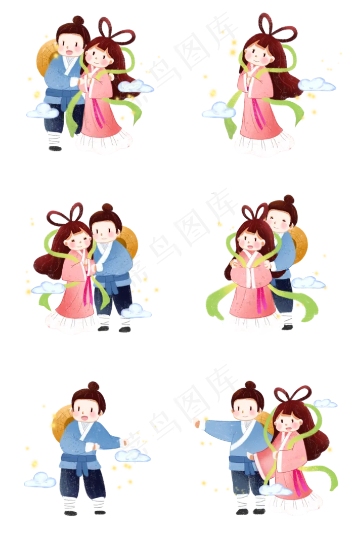 七夕情人节牛郎织女卡通(2000X3020(DPI:300))psd模版下载