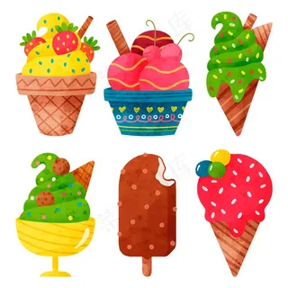 手绘水彩冰淇淋套装