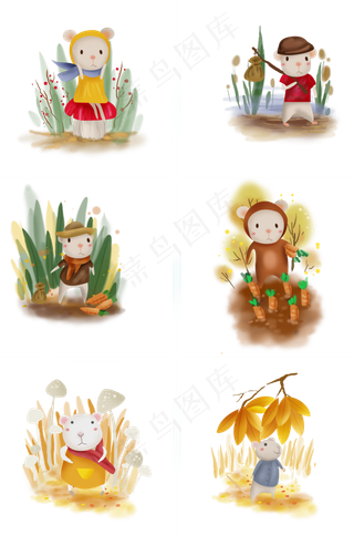 立秋秋天手绘小田鼠