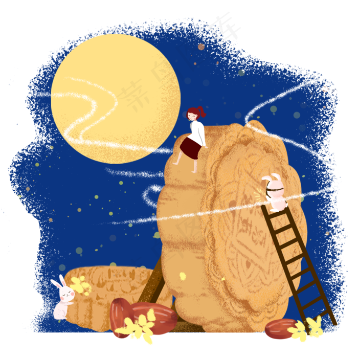 中秋十五赏月卡通插画