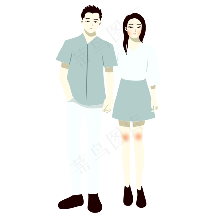 手绘矢量卡通情人节七夕节情侣(3000X3000(DPI:762))psd模版下载
