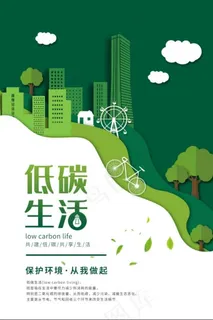 剪纸风低碳生活公益宣传海报