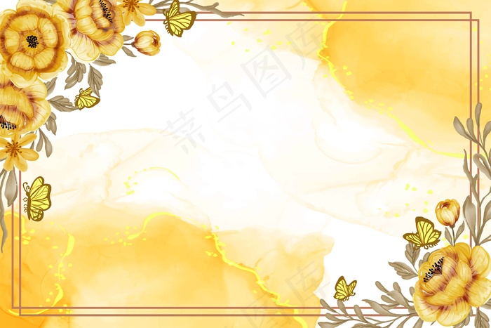 手绘水彩画花卉黄金蝴蝶背景
