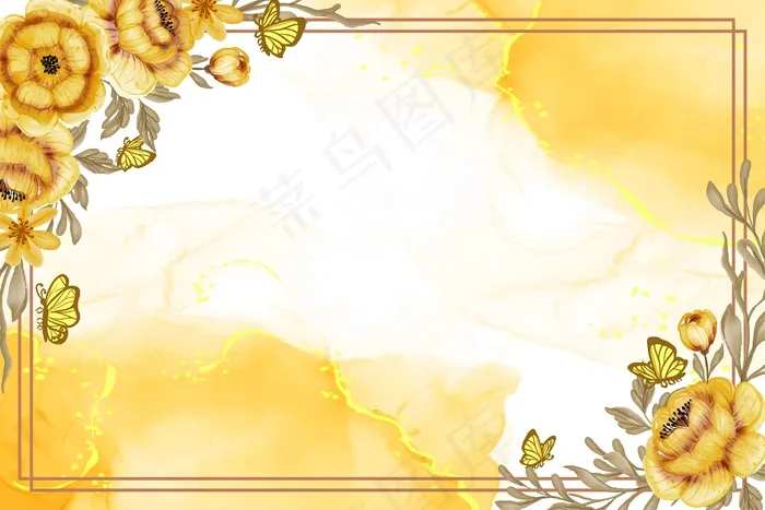 手绘水彩画花卉黄金蝴蝶背景eps,ai矢量模版下载