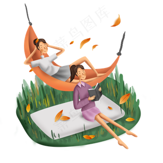 手绘假日秋游的女孩