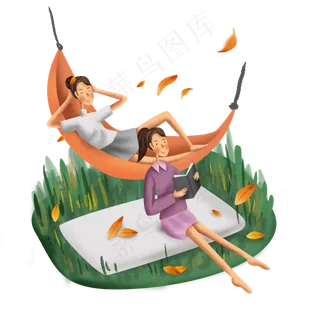 手绘假日秋游的女孩