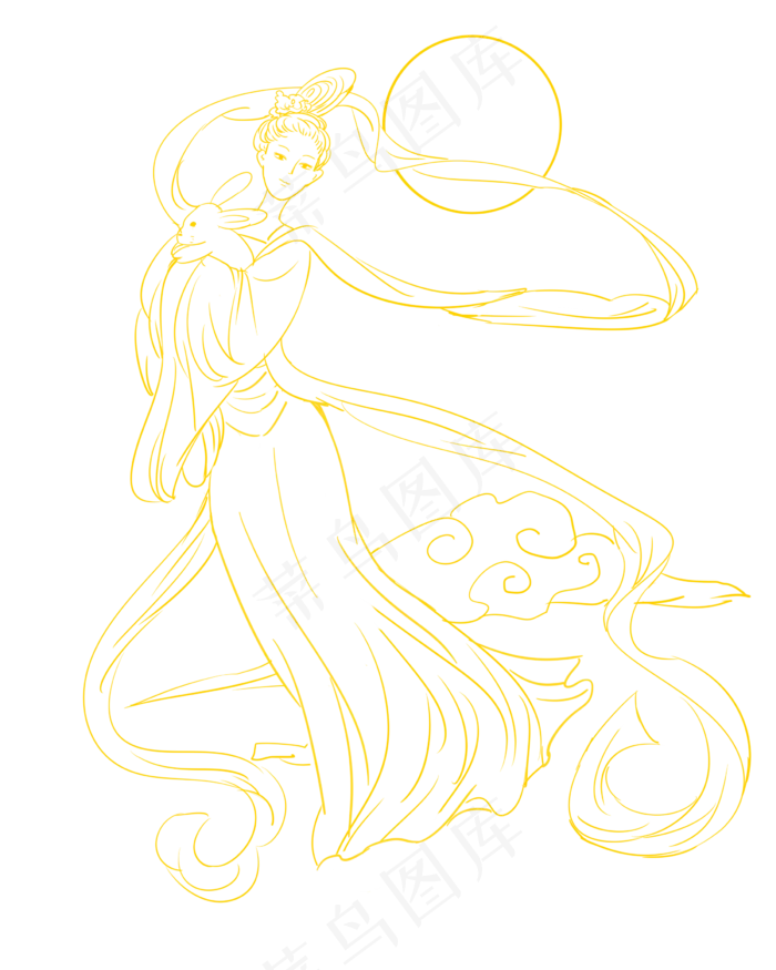 线描古代嫦娥仙子(2400X3000(DPI:300))psd模版下载