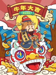牛年插画 牛年海报 新春海报